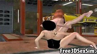 Two sexy 3D cartoon shemale vixens having anal sex porn video